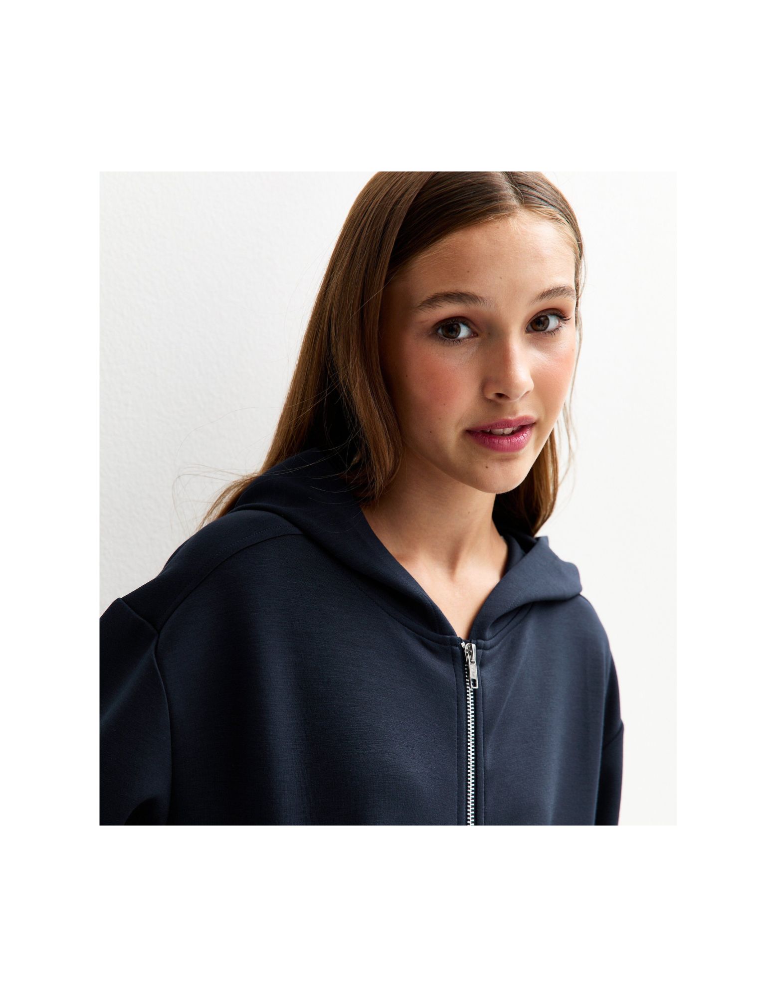 Female model in casual cotton hoodie