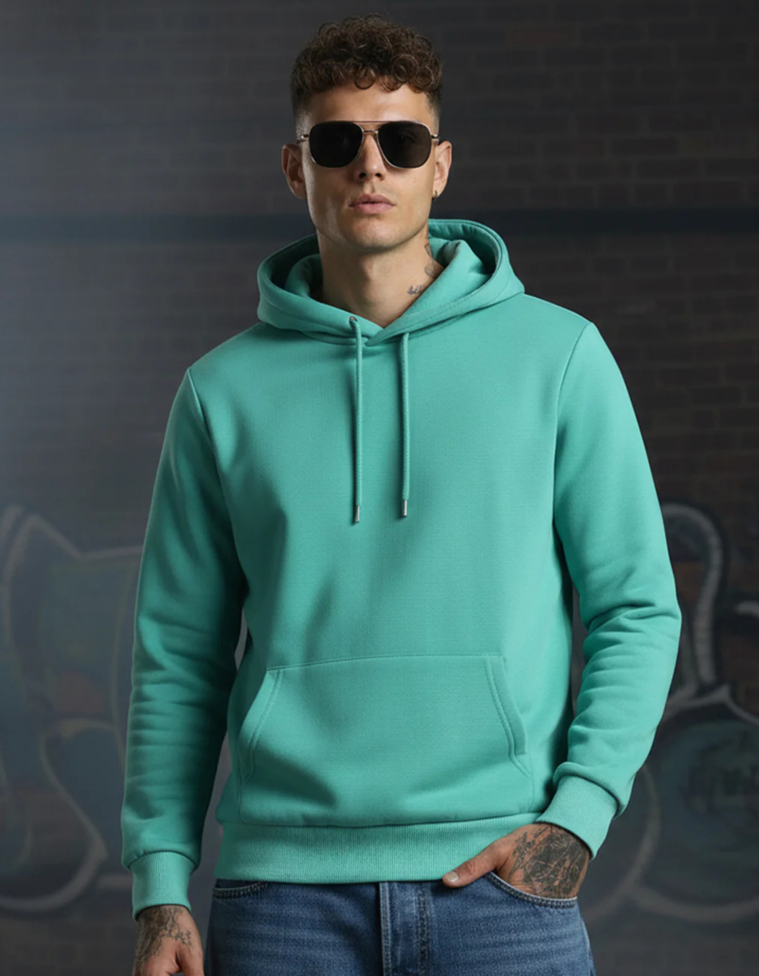 Urbanhood minimalist hoodie front view with adjustable hood