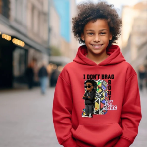 Front view of graphic kids hoodie with stylish printed design